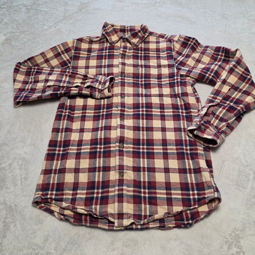 Lands End Mens Small Traditional Fit Plaid Flannel Shirt Burgundy Navy - Picture 2 of 8